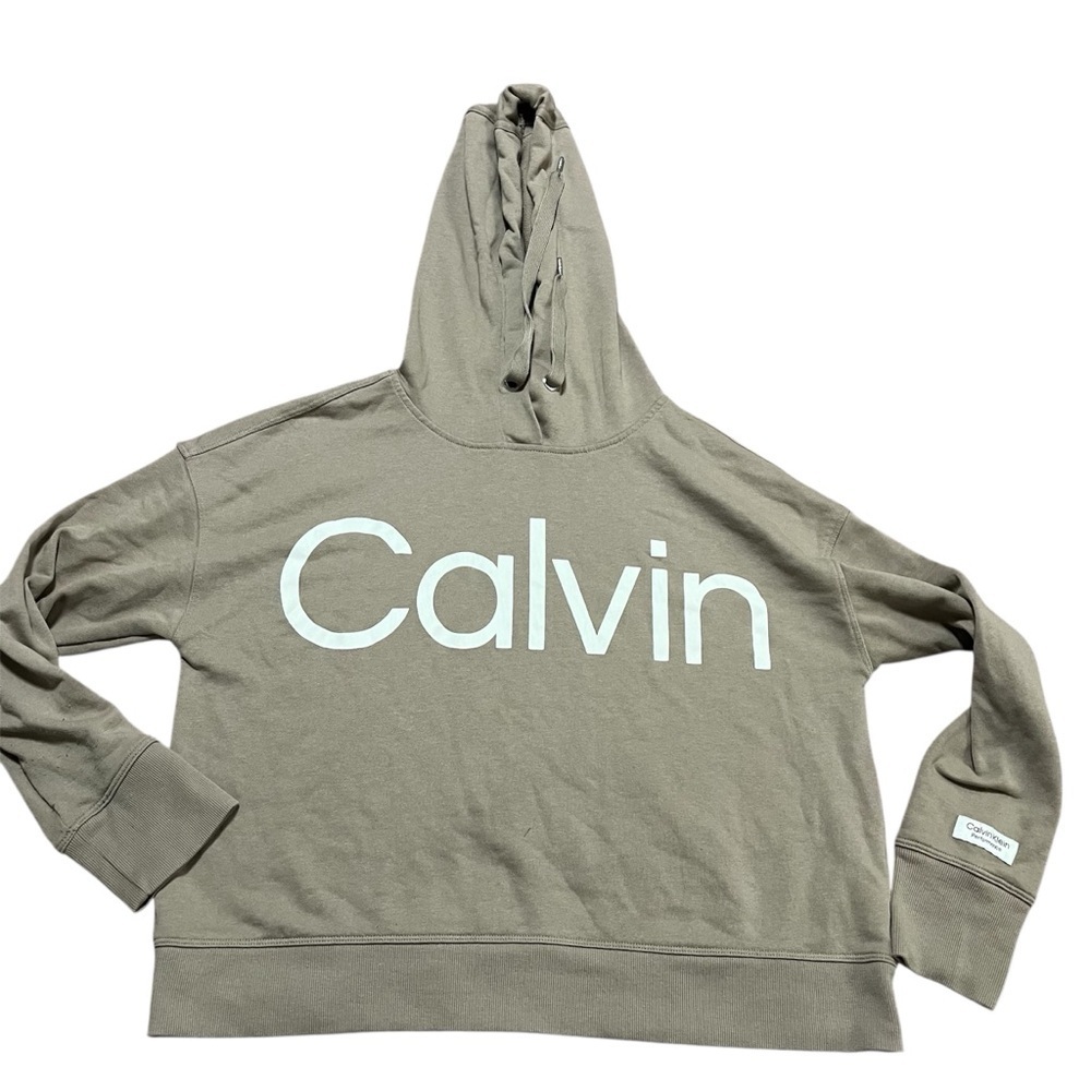 Calvin Klein Tan Cropped Hoodie Women’s Size Large Athletic Workout Gym